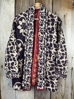 Vintage cotton Kantha Jacket with finely hand stitched details, rich textures and colours.