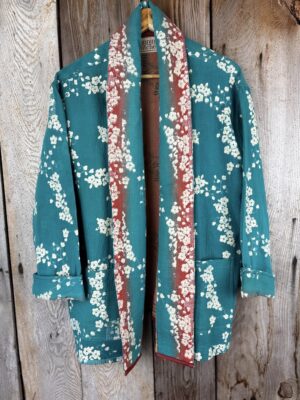 Vintage cotton Kantha Jacket with finely hand stitched details, rich textures and colours.