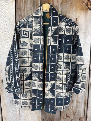 Vintage cotton Kantha Jacket with finely hand stitched details, rich textures and colours.