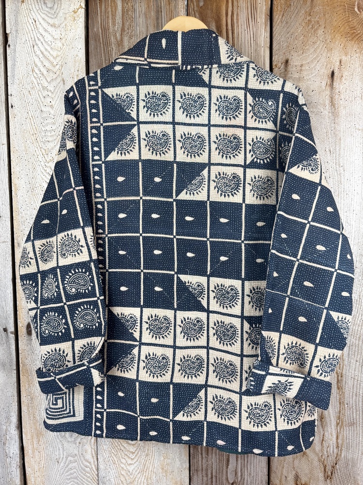Vintage cotton Kantha Jacket with finely hand stitched details, rich textures and colours.