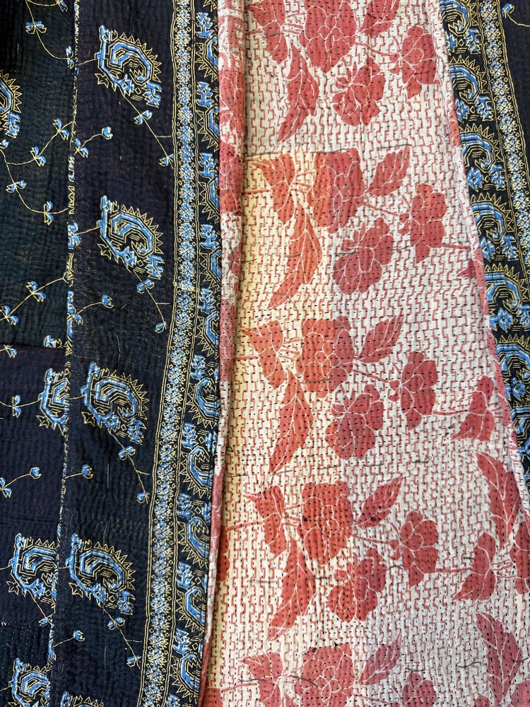 Vintage cotton Kantha Jacket with finely hand stitched details, rich textures and colours.