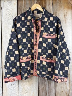 Vintage cotton Kantha Jacket with finely hand stitched details, rich textures and colours.