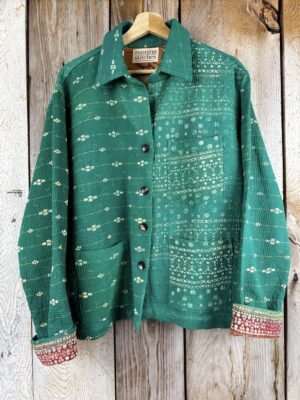Vintage cotton Kantha Jacket with finely hand stitched details, rich textures and colours.