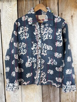 Vintage cotton Kantha Jacket with finely hand stitched details, rich textures and colours.