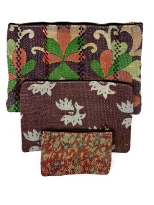 Colourful cotton kantha bags, pockets and purses, great for organising the smaller things in life. Made from recycled kantha quilts for the perfect accessory.