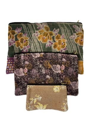 Colourful cotton kantha bags, pockets and purses, great for organising the smaller things in life. Made from recycled kantha quilts for the perfect accessory.