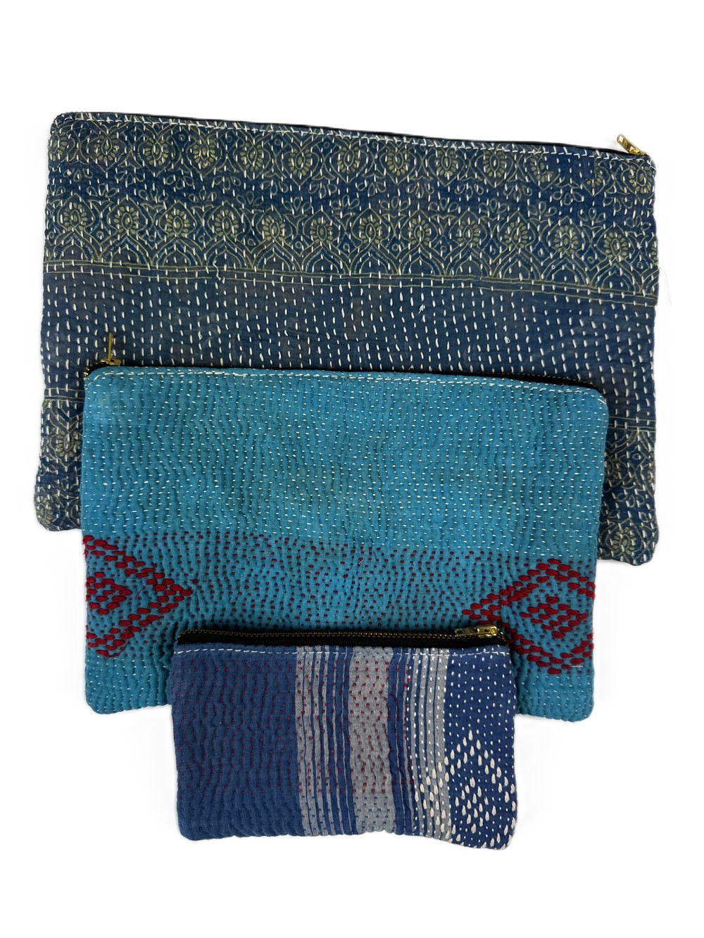 Colourful cotton kantha bags, pockets and purses, great for organising the smaller things in life. Made from recycled kantha quilts for the perfect accessory.