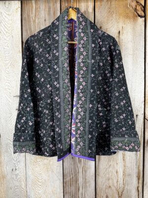 Vintage cotton Cropped Clara Kantha Jacket with finely hand stitched details, rich textures and colours.