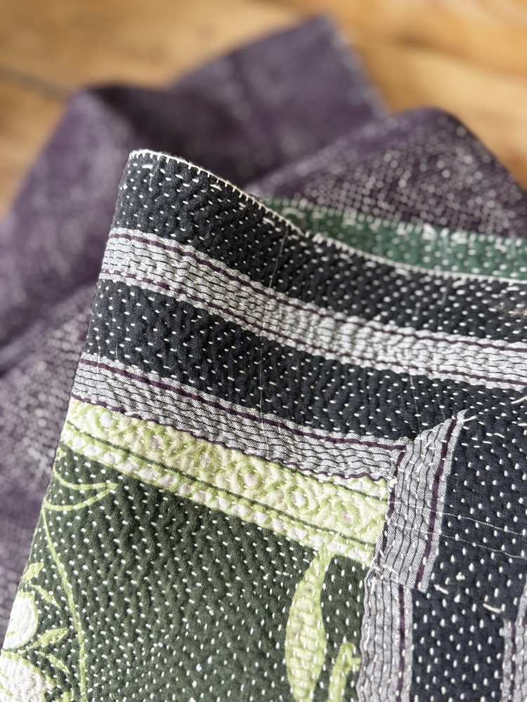 Exquisite vintage Kantha quilt featuring authentic hand-stitched Indian patchwork, responsibly sourced and perfect as unique homeware.