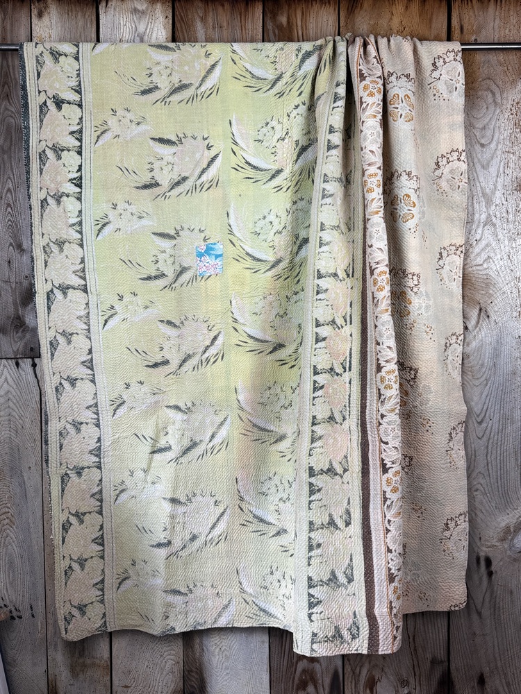Exquisite vintage Kantha quilt featuring authentic hand-stitched Indian patchwork, responsibly sourced and perfect as unique homeware.