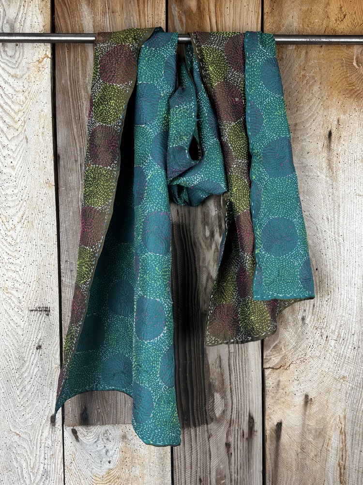 Silk scarf made from hand-stitched recycled sari silk.