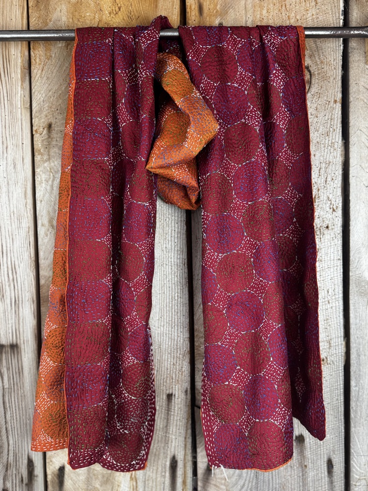 Silk scarf made from hand-stitched recycled sari silk.
