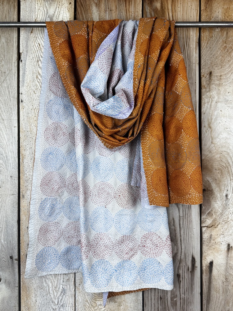 Silk scarf made from hand-stitched recycled sari silk.