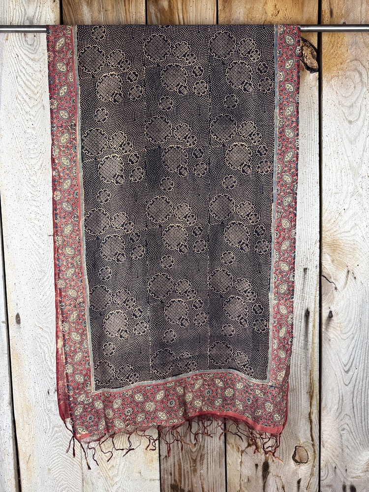 Mulberry silk scarf, block printed with natural dyes by Sufyian Khatri. The perfect lightweight unique accessory for any outfit.