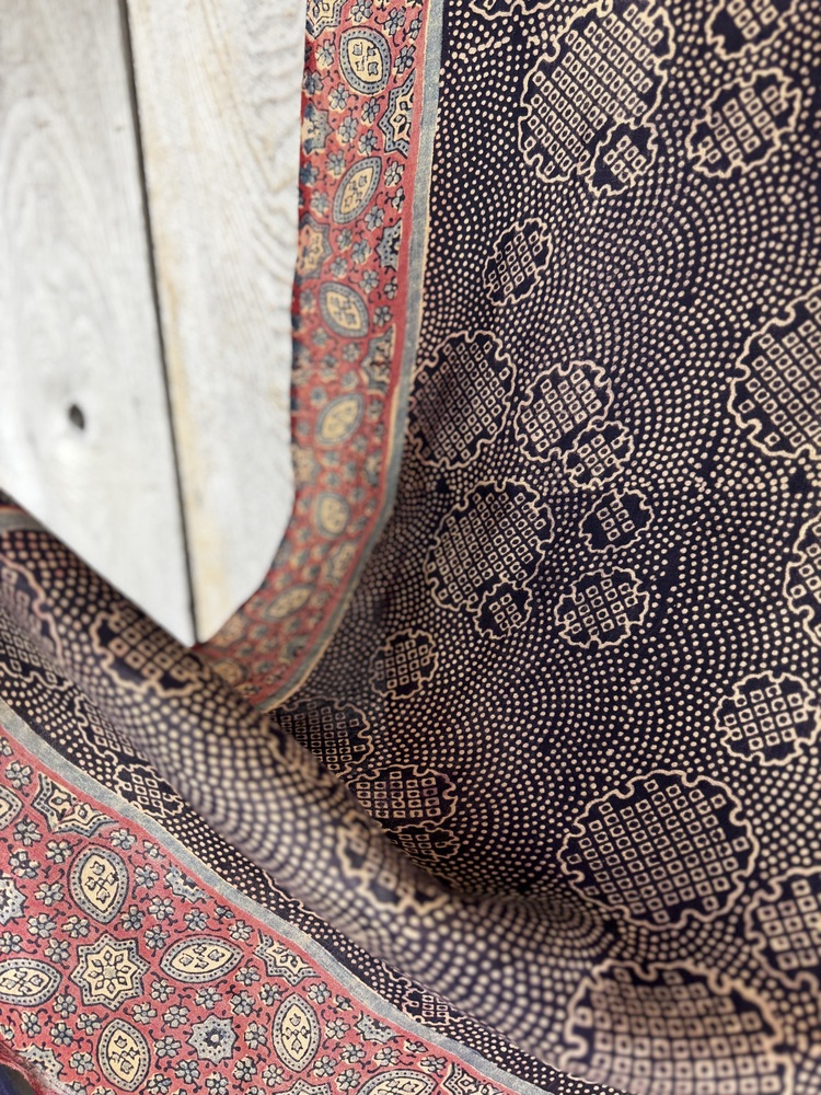 Mulberry silk scarf, block printed with natural dyes by Sufyian Khatri. The perfect lightweight unique accessory for any outfit.