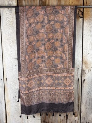 Mulberry silk scarf, block printed with natural dyes by Sufyian Khatri. The perfect lightweight unique accessory for any outfit.