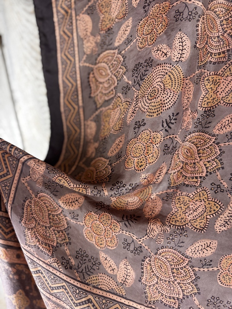 Mulberry silk scarf, block printed with natural dyes by Sufyian Khatri. The perfect lightweight unique accessory for any outfit.