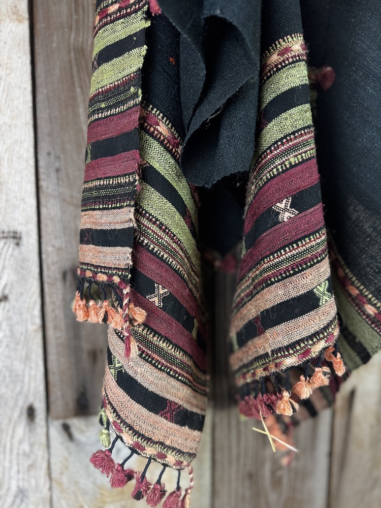 Hand woven Bhujodi scarves dyed with natural dyes, a cosy warm addition to your outfit.