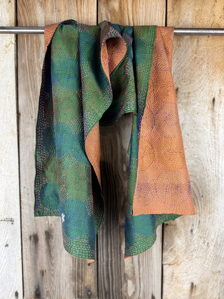 Silk scarf made from hand-stitched recycled sari silk.