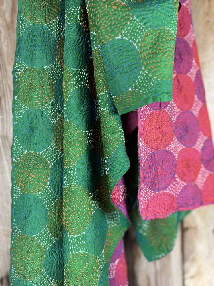 Silk scarf made from hand-stitched recycled sari silk.