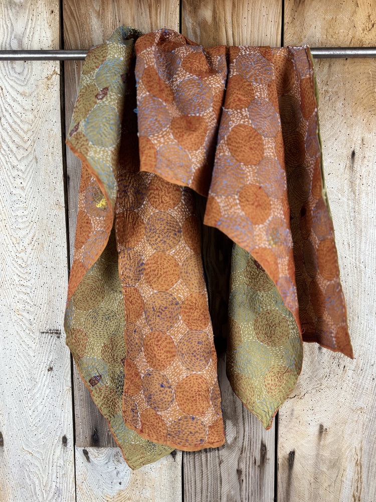 Silk scarf made from hand-stitched recycled sari silk.