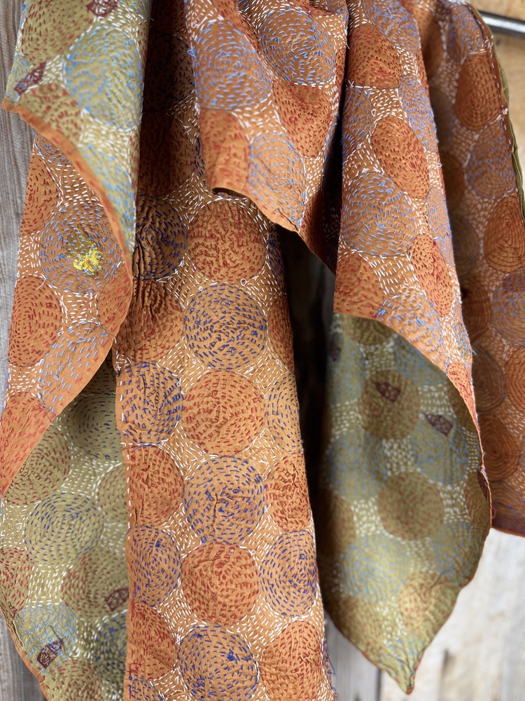 Silk scarf made from hand-stitched recycled sari silk.